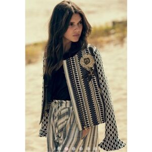 $378 Misa Los Angeles Noemie Rose Embroidered Tweed Metallic Jacket